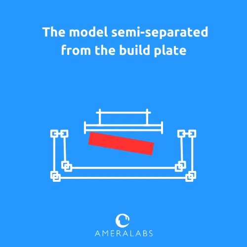 The model semi-separated from the build plate. The printing process went well, but part of the raft separated during printing.