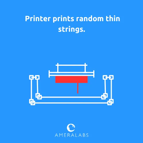 The printer prints random thin strings. There’s a hair-like string inside the resin after printing.