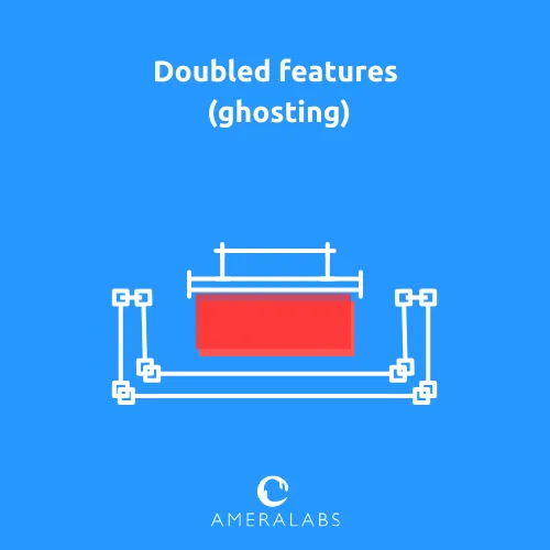 Doubled features (ghosting). Some features appear blurred and not sharp; letters appear doubled when printing AmeraLabs town.