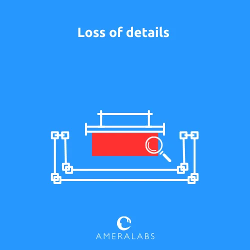 Loss of details. Details on the models look blurred, and tiny holes are filled with solidified resin.