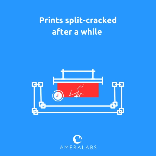 Prints split-cracked after a while. The models broke open after some time, with liquid resin often pouring out from the crack.