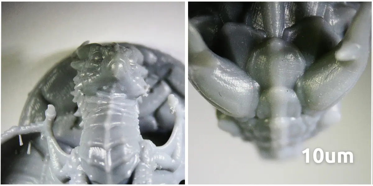 a miniature printed at 10μm layer height.