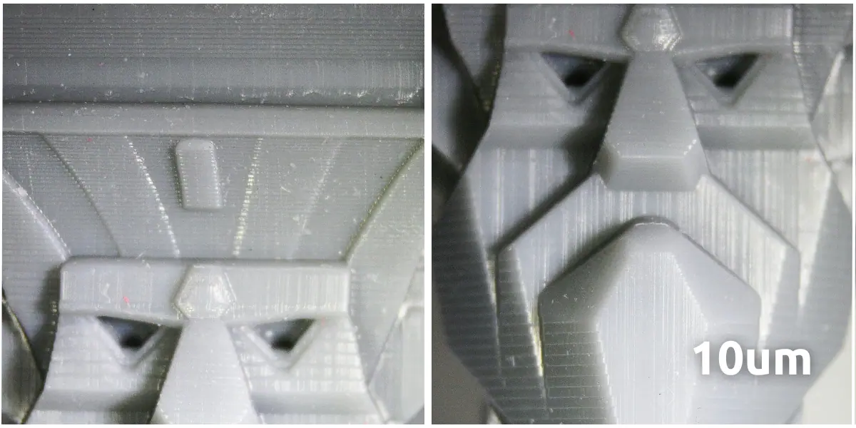 Flat surfaces at 10μm layer height for resin 3D printing