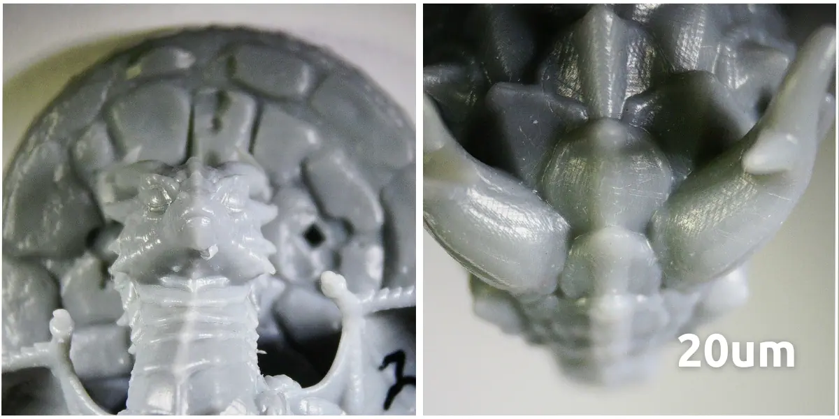 a miniature printed at 20μm layer height.