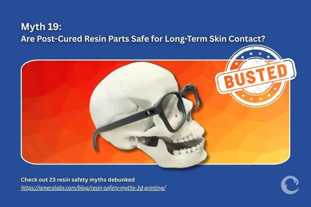 Post-cured parts are generally safe for brief contact. Brief handling does not carry the same sensitization risk as handling uncured resin, because reactive monomers are largely polymerized. However, individual sensitivity varies, so limit extended wear until personal tolerance is confirmed.