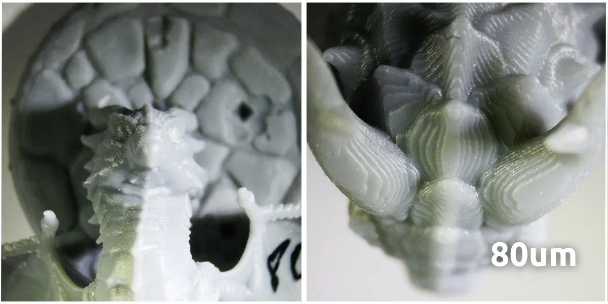 A closeup photo of a miniature printed at 80μm layer height.