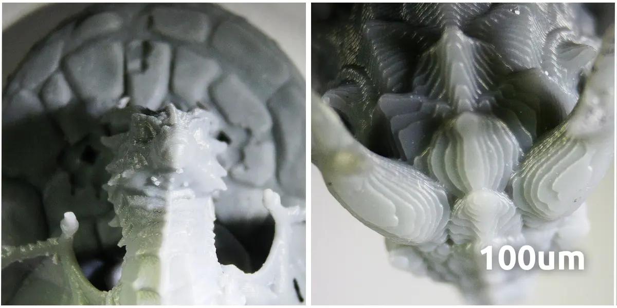 A closeup photo of a miniature printed at 100μm layer height.