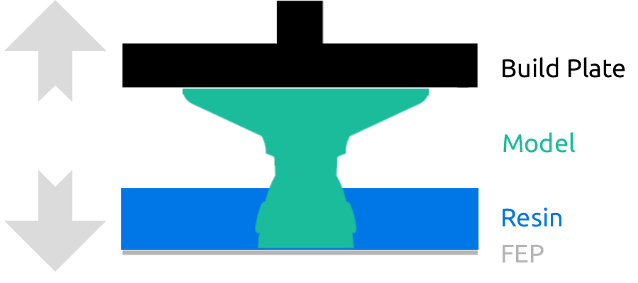 Bottom up resin 3D printing process